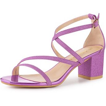 Women's Open Toe Glitter Crisscross Strap Block Heels