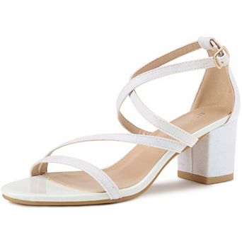 Women's Open Toe Glitter Crisscross Strap Block Heels