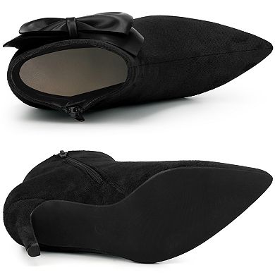 Women's Pointy Toe Bow Stiletto Heel Ankle Boots