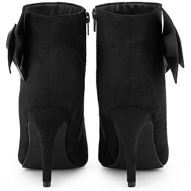 Women's Pointy Toe Bow Stiletto Heel Ankle Boots