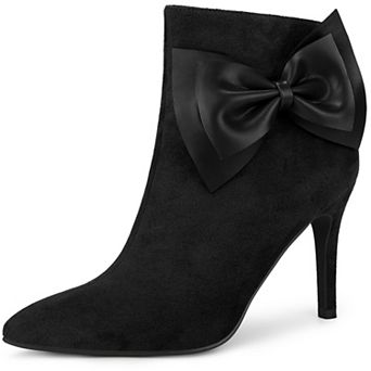 Women's Pointy Toe Bow Stiletto Heel Ankle Boots
