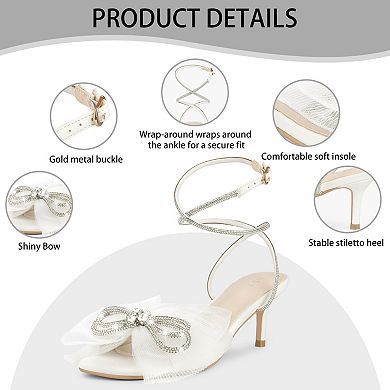 Sparkly Bow Rhinestone Kitten Heels Sandals for Women