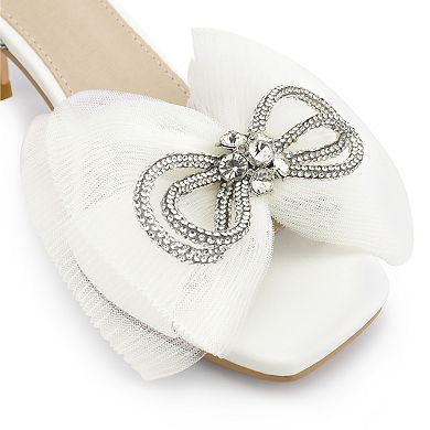 Sparkly Bow Rhinestone Kitten Heels Sandals for Women