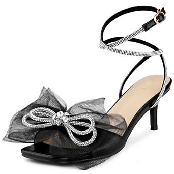 Sparkly Bow Rhinestone Kitten Heels Sandals for Women