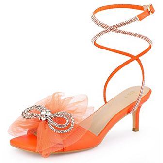 Sparkly Bow Rhinestone Kitten Heels Sandals for Women