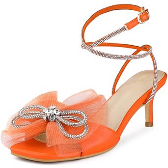 Sparkly Bow Rhinestone Kitten Heels Sandals for Women