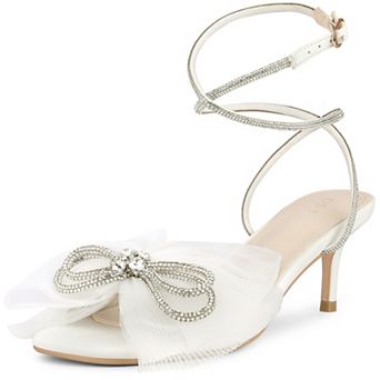 Sparkly Bow Rhinestone Kitten Heels Sandals for Women