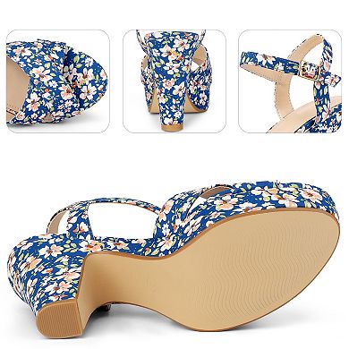 Platform Heel Slingback Floral Heels Sandals for Women