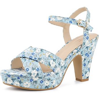 Platform Heel Slingback Floral Heels Sandals for Women