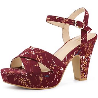 Platform Heel Slingback Floral Heels Sandals for Women
