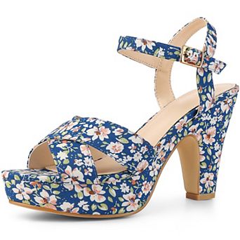 Platform Heel Slingback Floral Heels Sandals for Women