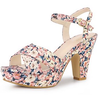 Platform Heel Slingback Floral Heels Sandals for Women