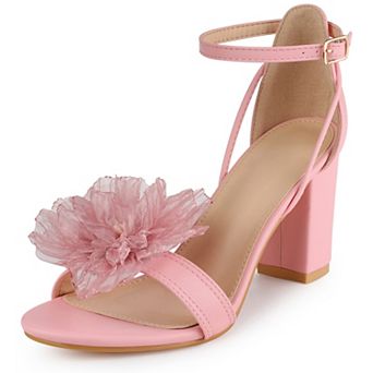 Flower Open Toe Ankle Strap Block High Heel Sandals for Women