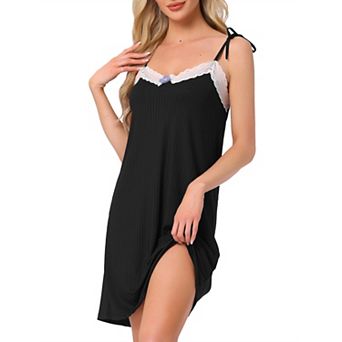 Women Sleeveless Lingerie Lace Nightgown Thigh Length Soild Sleepdress