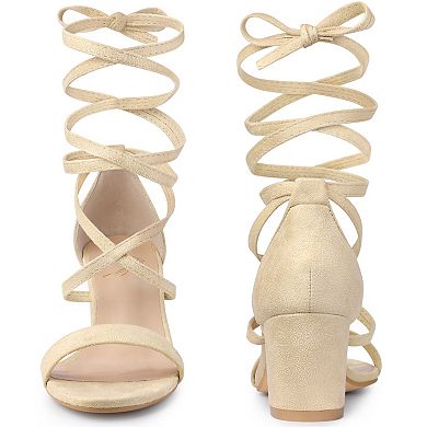 Lace Up Chunky Mid Heels Sandal for Women
