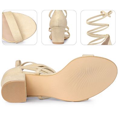 Lace Up Chunky Mid Heels Sandal for Women