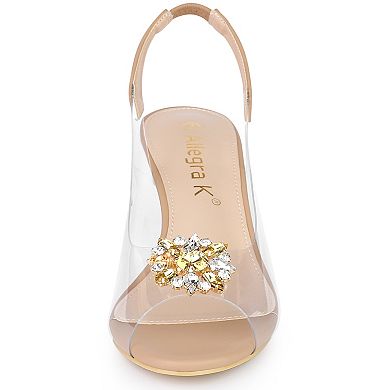 Women's Clear Slingback Wedges Rhinestone Transparent Peep Toe Heels