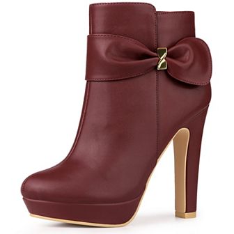Women's Chunky High Heels Platform Bow Decor Ankle Boots