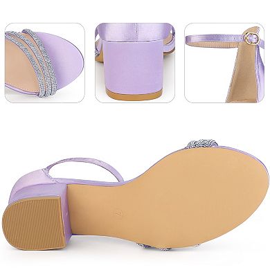 Satin Rhinestones Open Toe Chunky Heel Sandals for Women
