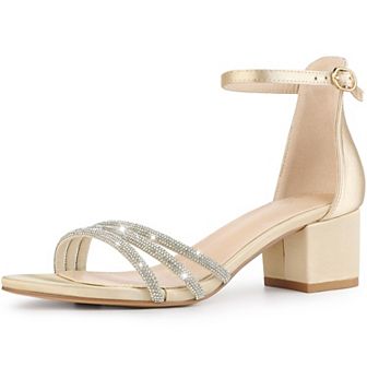 Satin Rhinestones Open Toe Chunky Heel Sandals for Women