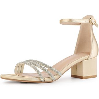 Satin Rhinestones Open Toe Chunky Heel Sandals for Women