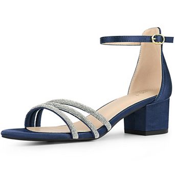 Satin Rhinestones Open Toe Chunky Heel Sandals for Women