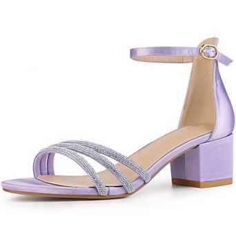 Satin Rhinestones Open Toe Chunky Heel Sandals for Women