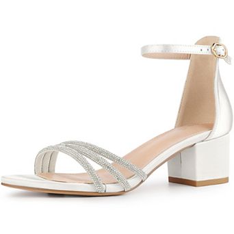 Satin Rhinestones Open Toe Chunky Heel Sandals for Women