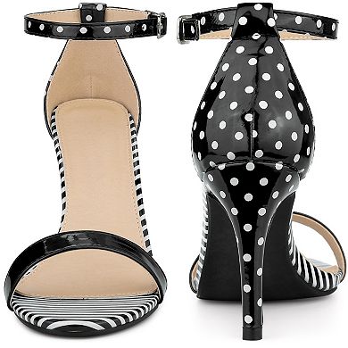 Stripe Ankle Strap Polka Dots Stiletto Heels Sandals