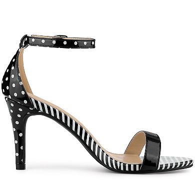 Stripe Ankle Strap Polka Dots Stiletto Heels Sandals