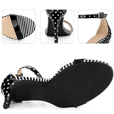 Stripe Ankle Strap Polka Dots Stiletto Heels Sandals