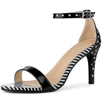 Stripe Ankle Strap Polka Dots Stiletto Heels Sandals