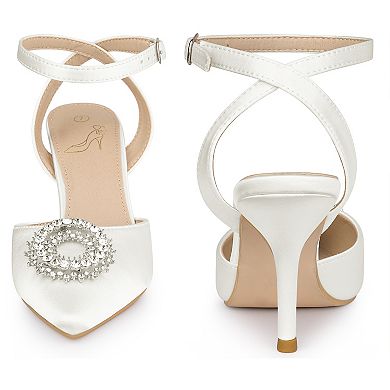 Rhinestones Ankle Strap Stiletto Heel Pumps for Women