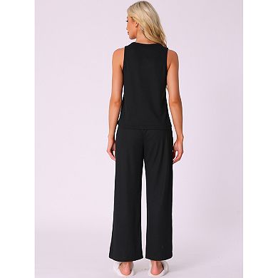 Women's Tank Top Pajama Set Waffle Knit Wide Leg Pants 2 Piece Lounge Set