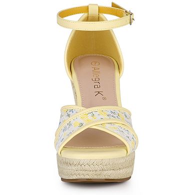 Women's Ankle Strap Espadrille Wedge Heel Flower Sandals