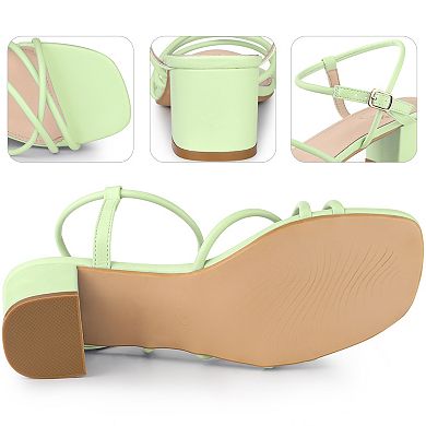 Strappy Heels Square Toe Slingback Chunky Heel Sandals for Women