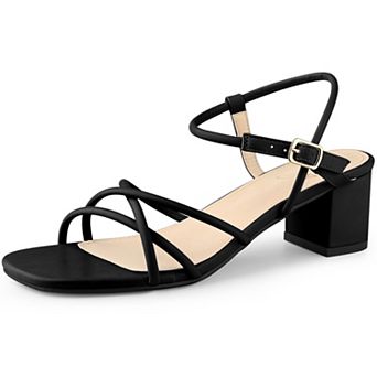Strappy Heels Square Toe Slingback Chunky Heel Sandals for Women