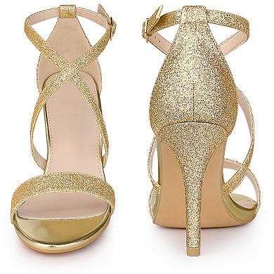 Glitter Crisscross Strappy Stiletto Heels Sandals for Women