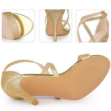 Glitter Crisscross Strappy Stiletto Heels Sandals for Women