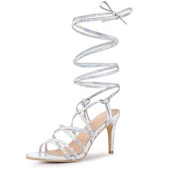 Snakeskin Print Strappy Lace Up Heeled Over 3 Inch Stiletto Heels Gladiator Sandals for Women