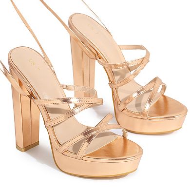 Platform Heels Block Strappy Heel Lace up Heel Sandals for Women