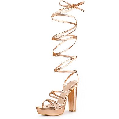 Platform Heels Block Strappy Heel Lace up Heel Sandals for Women