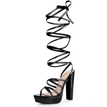 Platform Heels Block Strappy Heel Lace up Heel Sandals for Women