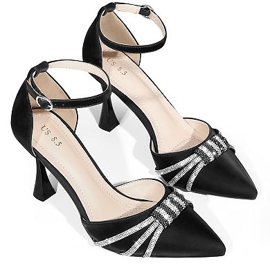 Pointed Toe Ankle Strap Rhinestone Stiletto High Heel Pumps for Women