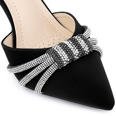 Pointed Toe Ankle Strap Rhinestone Stiletto High Heel Pumps for Women