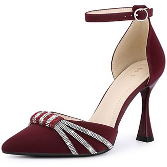 Pointed Toe Ankle Strap Rhinestone Stiletto High Heel Pumps for Women