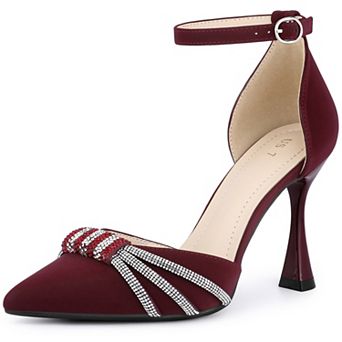 Pointed Toe Ankle Strap Rhinestone Stiletto High Heel Pumps for Women