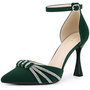 Pointed Toe Ankle Strap Rhinestone Stiletto High Heel Pumps for Women