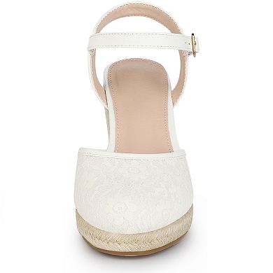 Women's Closed Toe Platform Espadrilles Ivory-Lace Wedge Heel Sandals