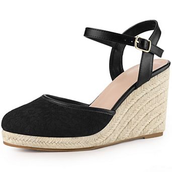 Women's Closed Toe Platform Espadrilles Ivory-Lace Wedge Heel Sandals